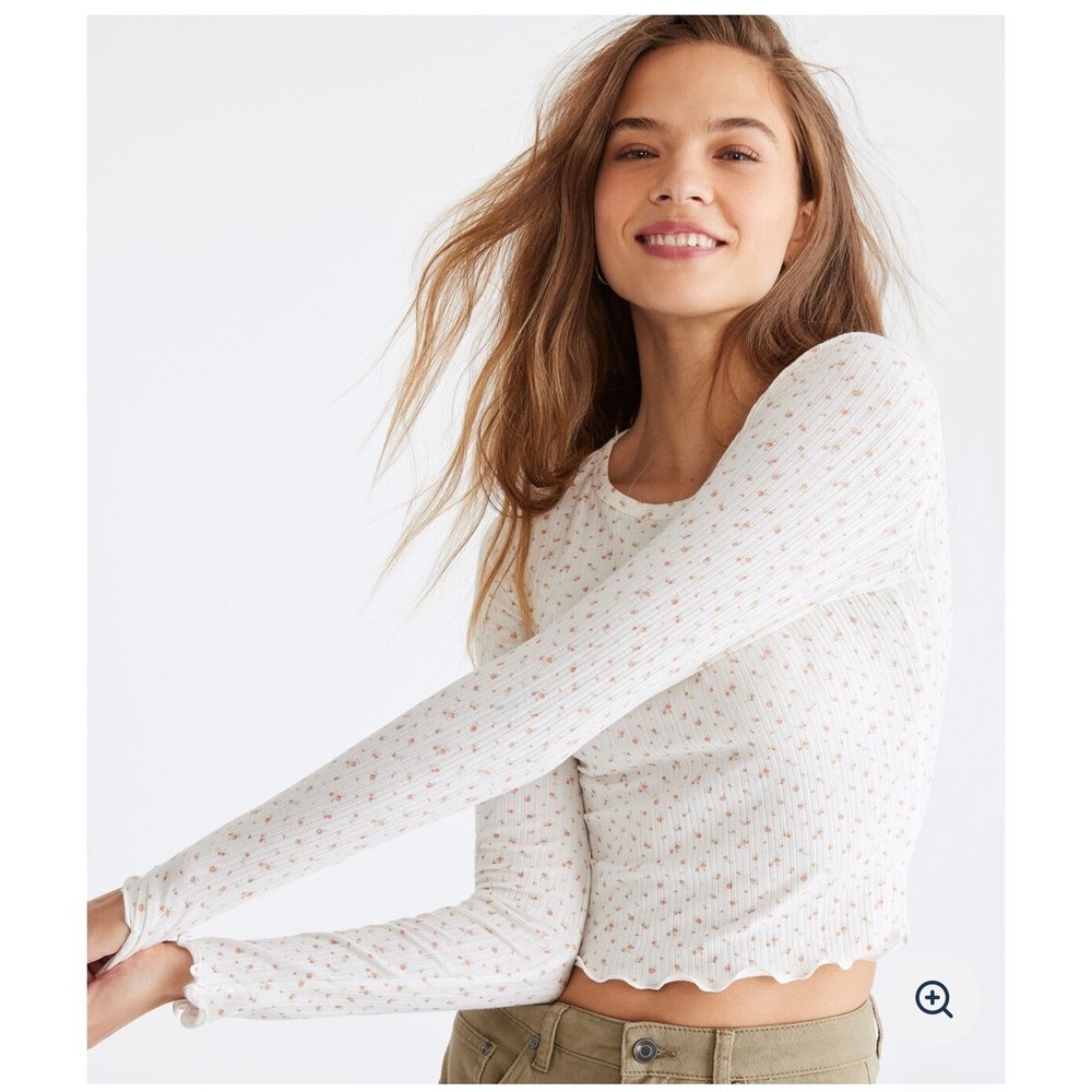 Aeropostale Seriously Soft Shrunken Tee Large white ditsy print‎ Y2K scansi